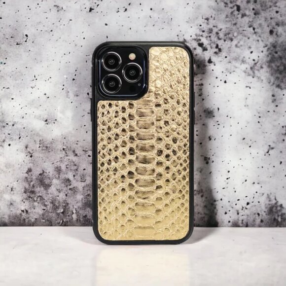 Limited Edition iPhone 13 Pro Max Case - Python Leather - Bright Gold Color - Picture 3 of 5